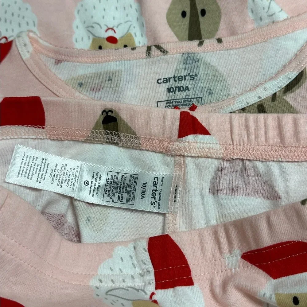 Carter’s Snug Fit Santa Reindeer PJ Pajama Set NEW Pink Cotton Size 10